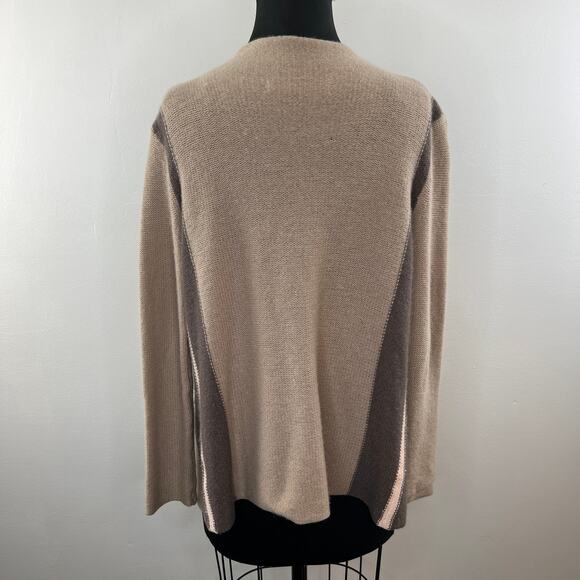 360 Cashmere Tan/Brown Color-Block Draped Relaxed Cardigan Sweater Pockets S - Picture 5 of 8